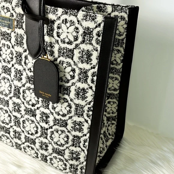 NWT Kate Spade Manhattan Spade Flower Monogram Tweed Large Tote Purse - Picture 7 of 12